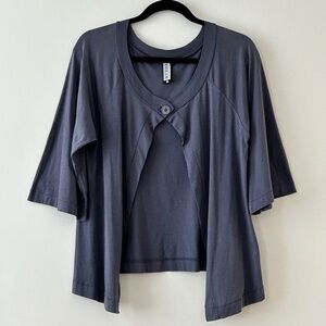 Dream 100% Pima Cotton Gray Purple Kimono Sleeve Cardigan